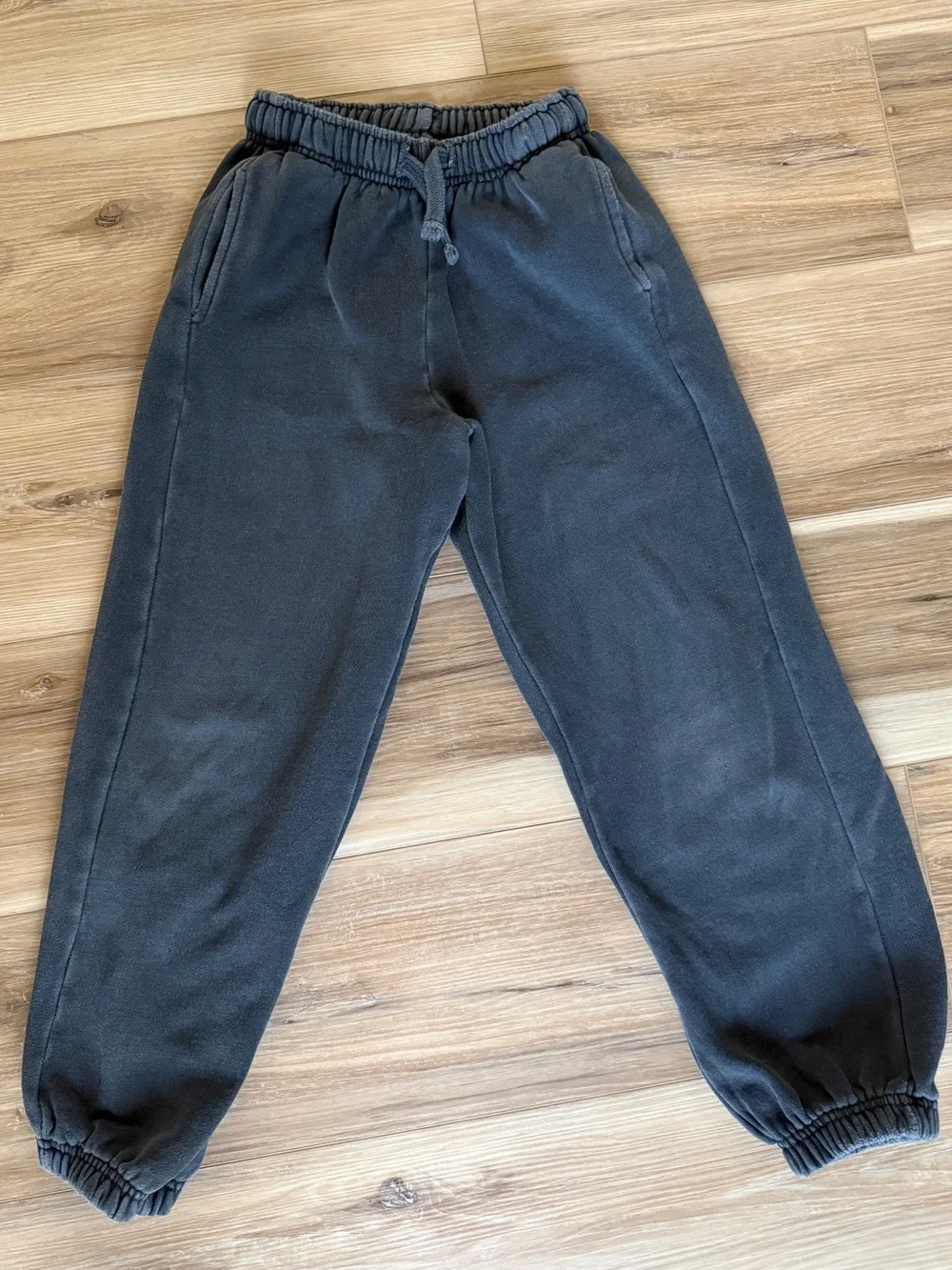 Zara Girls Jogger Sweatpants Fleece Drawstring Waist Dark Gray washed look Sz 9